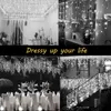 A collage of four images showing different applications of string lights, including indoor and outdoor settings, and a decorated table setting. Produktbild-Vorschau