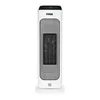 A white ceramic heater with a black mesh front and a digital display. Voir les images du produit