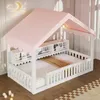 Flieks Kinderbett 90x200cm mit Led, Hausbett mit Baldachin Produktbild-Vorschau 2
