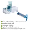 A clear plastic shelf with two tubes of product and a blue vacuum pump next to it, with descriptive text below. Produktbild-Vorschau