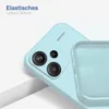 A close-up view of a light blue phone case, showing the camera cutout and the interior lining. Produktbild-Vorschau
