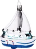 A glass Christmas ornament shaped like a sailboat. Voir les images du produit
