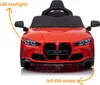 Front view of a red toy electric BMW M4 car. Voir les images du produit