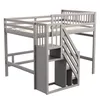 A gray wooden bunk bed with stairs and storage compartments, shown against a white background. Náhled obrázku produktu