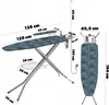 An image showing an ironing board with various dimensions labeled in centimeters. Produktbild-Vorschau
