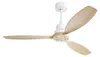 A modern ceiling fan with three light wood blades and a white motor housing, isolated on a white background. Náhled obrázku produktu