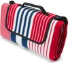 A rolled-up picnic blanket with red, white, and blue stripes. Podgląd zdjęcia produktu