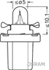Technical drawing of a small light bulb with dimensions. Produktbild-Vorschau