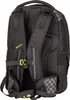 The back of a black backpack with checkered accents. Produktbild-Vorschau