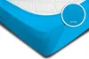 A close-up view of a turquoise fitted sheet on a white mattress. Produktbild-Vorschau
