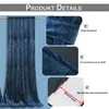 A collage of images showing details of a dark blue velvet curtain. Voir les images du produit