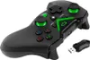 A black wireless gamepad with green accents and a USB dongle, presented against a white background. Podgląd zdjęcia produktu