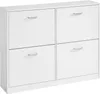 A white shoe cabinet with four flip-down drawers and silver handles. Náhled obrázku produktu