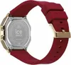 Close-up view of the back of a red and gold watch with a rubber strap. Produktbild-Vorschau