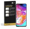 A product box and a smartphone with a screen protector applied. Produktbild-Vorschau
