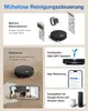 Collage of images and text describing features of a robot vacuum cleaner. Produktbild-Vorschau
