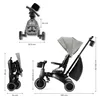 Multiple views and dimensions of a gray and black Kinderkraft Jazz 2 foldable trike. Voir les images du produit