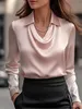ASKSA Dámská saténová halenka Vodopádový límec Elegantní Náhled obrázku produktu 2