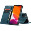 A teal leather iPhone case with card slots and a stand is displayed against a white background. Produktbild-Vorschau