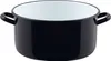 A black enamel pot with white interior and two handles, shown from a slightly elevated front-side angle against a white background. Voir les images du produit