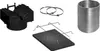 A collection of ventilation accessories, including a black fan unit, two metal hose clamps, a dark rectangular grate with metal supports, and a coiled silver metal hose. Anteprima dell’immagine prodotto