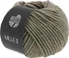 A ball of taupe yarn with a black label. Produktbild-Vorschau