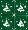 Four green square coasters, each featuring a white Christmas tree design with snowflakes and corner star accents. Produktbild-Vorschau