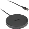 A black wireless charging pad with a USB-C cable attached, shown against a white background. Produktbild-Vorschau