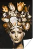 MuchoWow® Poster Frau - Blumen - Gold 40x60 cm - Plakate Produktbild-Vorschau 1