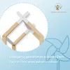 A close-up of a wooden and white bed frame, with a graphic of a pinwheel in the background. Náhled obrázku produktu