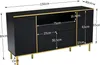 A black sideboard with gold accents and dimensions labeled. Produktbild-Vorschau