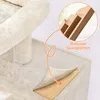 A close-up view of a beige cat tree, highlighting its construction with a magnified inset showing layered particle boards. Produktbild-Vorschau