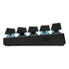 A side view of a black keyboard with blue accents. Produktbild-Vorschau