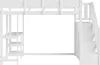 A white loft bed with a desk and shelves on one side and stairs with drawers on the other, set against a white background. Produktbild-Vorschau