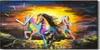 Wohnzimmer-Bild Leinwand Uhr Geräuschlos 60x30 bunte Pferde Produktbild-Vorschau 1
