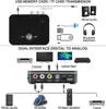 Diagram showing the connections and features of a Bluetooth audio adapter. Produktbild-Vorschau
