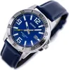 A close-up, angled shot of a blue Casio watch with a blue leather strap against a white background. Produktbild-Vorschau