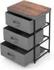 A three-drawer fabric storage unit with a wood-look top. Podgląd zdjęcia produktu