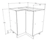 A line drawing of a corner kitchen cabinet with dimensions indicated. Podgląd zdjęcia produktu
