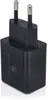 A black dual USB wall charger with two prongs for plugging into an electrical outlet. Produktbild-Vorschau