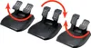 Three views of a black gaming pedal set, showing its adjustable angle with red arrows indicating movement. Podgląd zdjęcia produktu