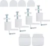 A collection of white pleated blind mounting hardware and accessories, including clips and caps, arranged on a white background. Produktbild-Vorschau
