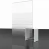 A white shower enclosure with a decorative striped pattern, standing on a dark gray surface. Produktbild-Vorschau