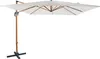 A cantilever umbrella with a wooden-look pole and beige canopy, shown on a white background. Produktbild-Vorschau