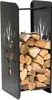 A black metal firewood rack filled with logs, with a tree silhouette design on the side. Podgląd zdjęcia produktu