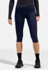 Damen trägt dunkelblaue 3/4-Lauftights von Odlo mit hohem Bund und Logo am Oberschenkel Anteprima dell’immagine prodotto