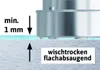 Close-up of a pump head with a minimum clearance indicated, and text describing its function. Produktbild-Vorschau