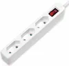 A white power strip with three sockets and a red on/off switch is shown against a white background. Voir les images du produit
