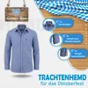 Dunkelblaues Herren-Trachtenhemd mit bayerischem Karomuster, Hirschstickerei, hochkrempelbaren Ärmeln und klassischem Kragen Produktbild-Vorschau
