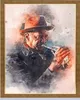 A watercolor-style painting of a man playing a trumpet, framed. Produktbild-Vorschau